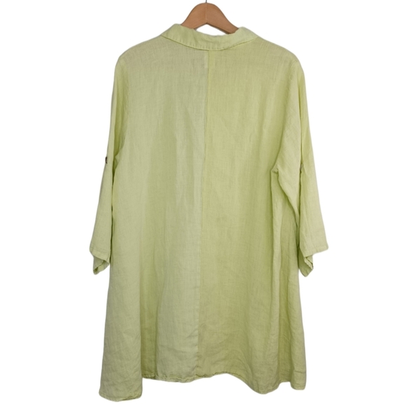 Match Point 100% Linen Artsy Lagenlook Lime Tunic Top - Picture 2 of 16